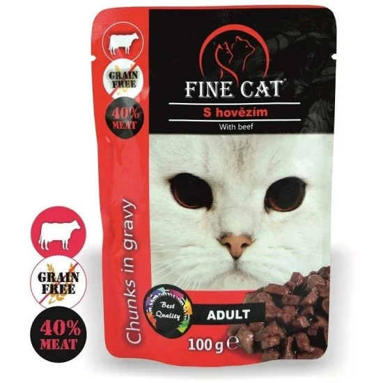 Fine Cat Adult Pouch Beef 100gr  - Беззърнен пауч с говеждо месо 100гр