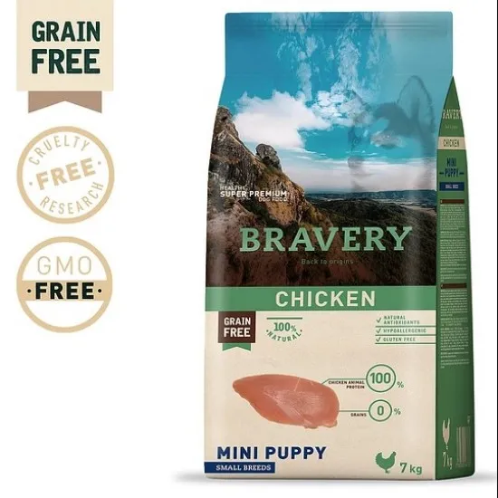 Bravery Chicken Mini Breeds Puppy - Пълноценна храна подрастващи кученца от дребни и мини породи с пилешко 7 кг