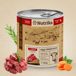 Nutrika Dog food with Beef & Carrots 800gr - пълноценна храна за израснали кучета от всички породи с говеждо и моркови 800гр.