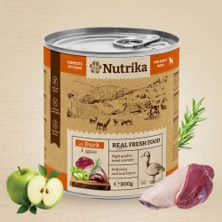 Nutrika Dog food wtih Duck & Apple 800gr - пълноценна храна за израснали кучета от всички породи с патешко и ябълка 800гр.