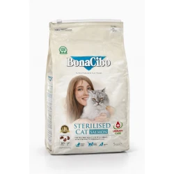 BonaCibo Light & Sterilised Salmon Adult Cat - Пълноценна храна за израснали кастрирани котки с наднормено тегло със сьомга 5 кг