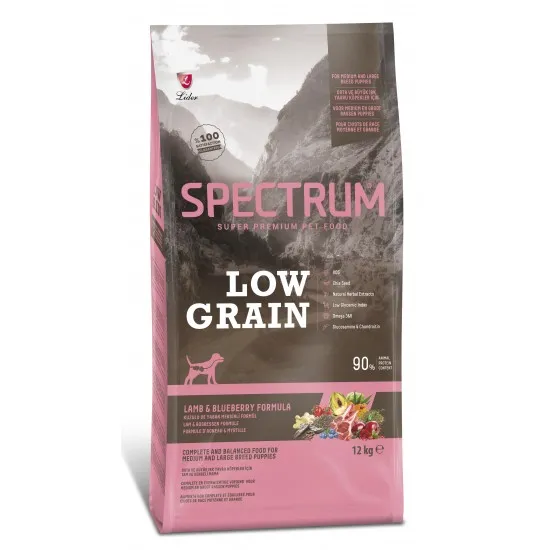 Spectrum Low Grain Lamb and Blueberry Medium & Large Breeds Puppies - Пълноценна храна за подрастващи кученца от средни и едри породи с агнешко и боровинки 12 кг