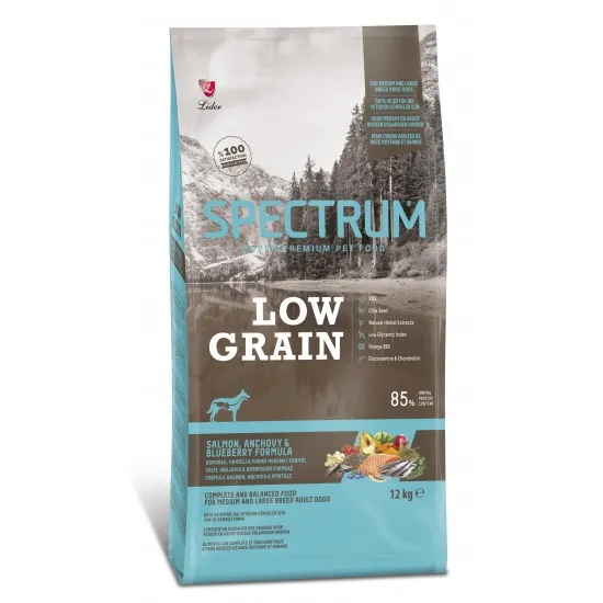 Spectrum Low Grain Salmon, Anchovy & Blueberry Medium & Large Breeds Adult Dog - Пълноценна храна за израснали кучета от средни и едри породи със сьомга, аншоа и боровинки 12 кг