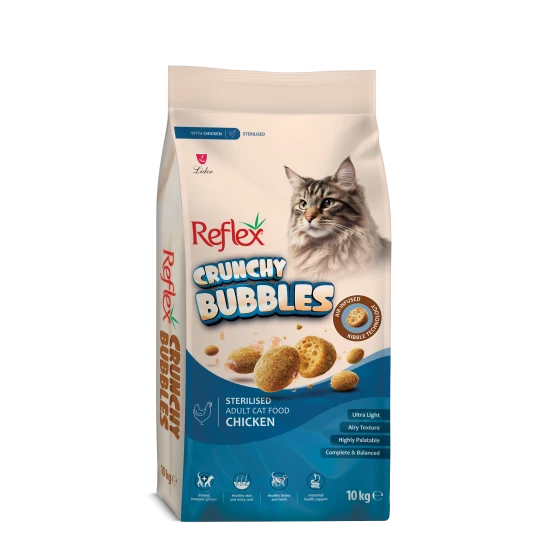 Reflex Plus Crunchy Bubble Sterilised Cat Chicken - Пълноценна храна за кастрирани котки от всички породи с пилешко 10кг.