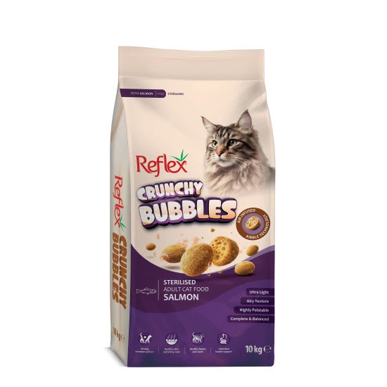 Reflex Plus Crunchy Bubble Sterilised Cat Salmon- Пълноценна храна за кастрирани котки от всички породи със Сьомга10кг.