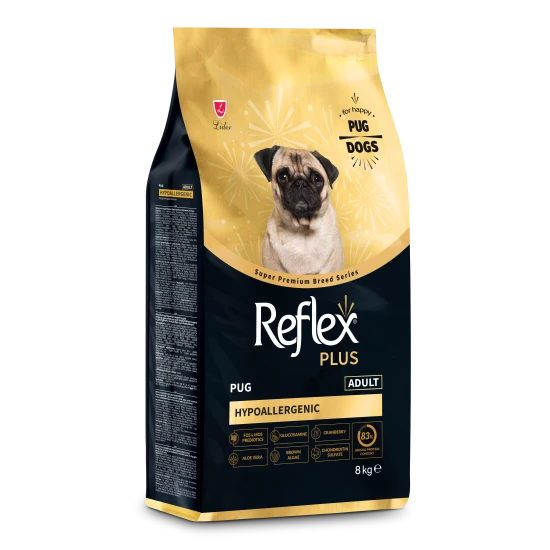 Reflex Plus Breed Series Pug Adult 8kg - Специална супер премиум храна за израснали кучета от порода Мопс 8кг.