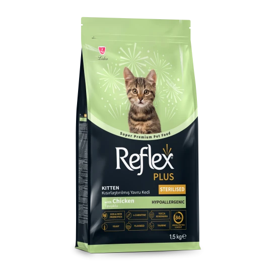 REFLEX+ KITTEN CHICKEN STERILISED 1.5 kg - Пълноценна храна за кастрирани подрастващи котки от всички породи с пилешко месо 1.5 кг