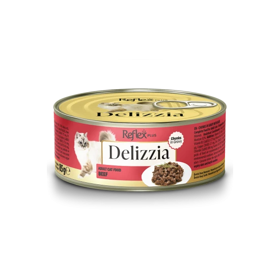 Reflex Plus Delizzia Chunks in Gravy with Beef 85gr - Консерва с говеждо за израснали котки в сос - 85гр.