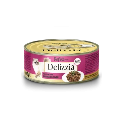 Reflex Plus Delizzia Chunks in Gravy with Chicken and Liver 85gr - Консерва с пилешко и черен дроб за израснали котки в сос - 85гр.