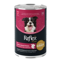 Reflex Plus Консерва с Агнешко и сладък картоф за израснали кучета– хапки в сос 400гр.