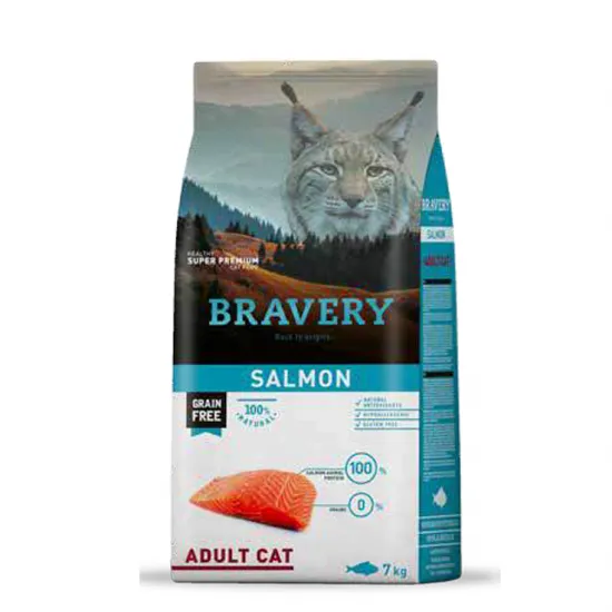 Bravery Salmon Adult Cat - Пълноценна храна за израснали котки от всички породи със сьомга 7 кг