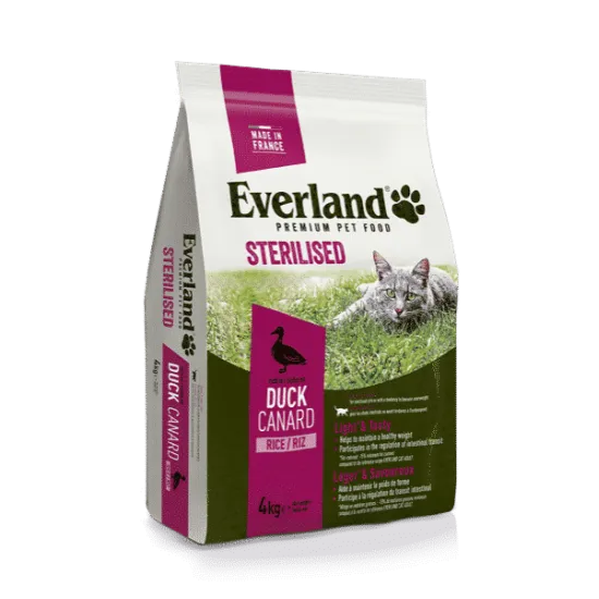 Everland Sterelised Cat Duck - Пълноценна супер премиум храна за кастрирани котки с патешко 4 кг