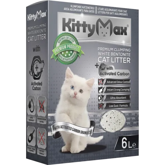KittyMax Activated Carbon - Котешка тоалетна от бял бентонит с активен въглен