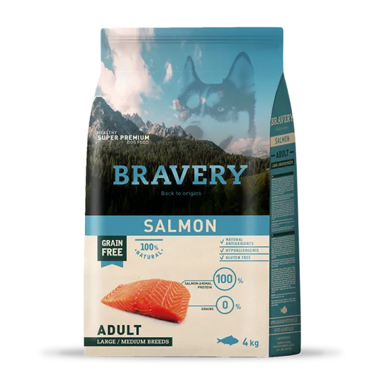 Bravery Salmon Medium & Large Breeds Adult Dog - Пълноценна храна за израснали кучета от средни и едри породи със сьомга 4 кг