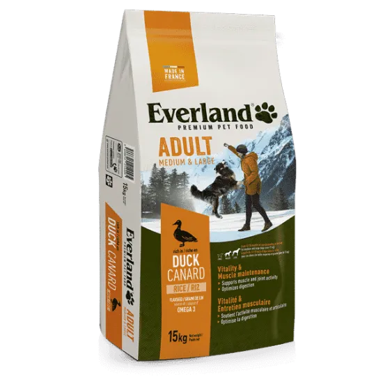 Everland Adult Dog Medium & Large Breeds Duck - Пълноценна супер премиум храна за кучета от средни и едри породи с патешко 15 кг