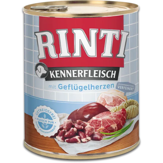 Rinti Kennerfleisch Adult - Консервирана храна за израснали кучета с пилешки сърца 800 гр