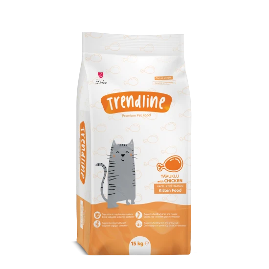 Trendline Chicken Kitten Food - Пълноценна храна за подрастващи котки от всички породи с пилешко 15 кг 