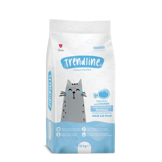 Trendline Sterilised Adult Cat Food Chicken - Пълноценна храна за стерилизирани котки с пилешко 15 кг 